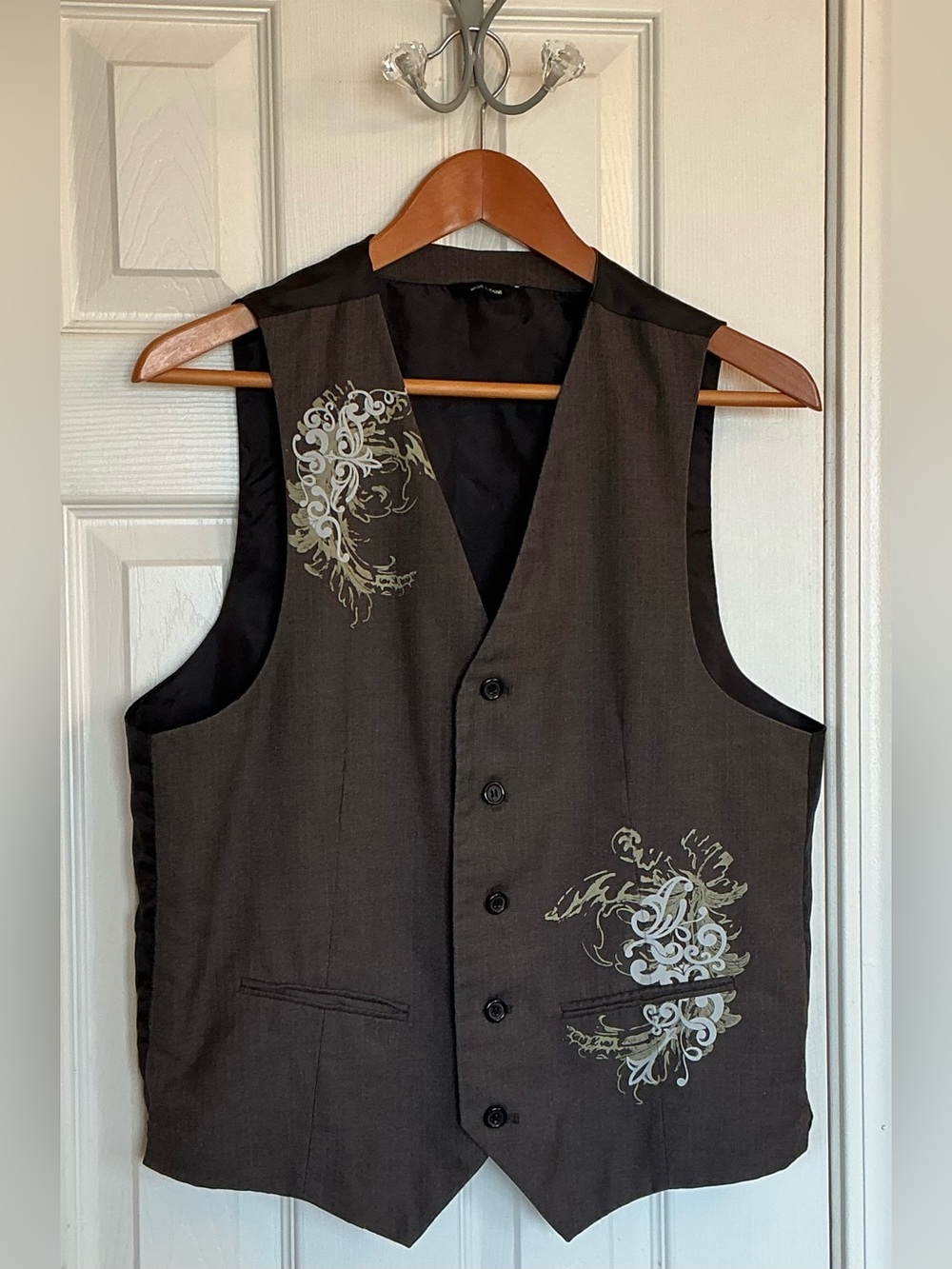 Men’s Brown Floral Embellished Waistcoat Formal Dress Vest Styish & Versatile